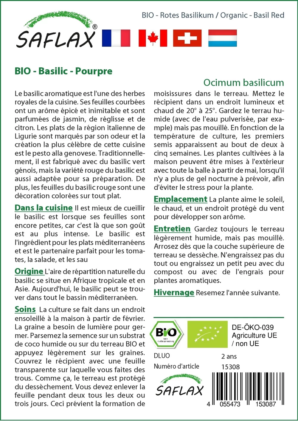Kit De Culture - Bio - Basilic - Pourpre - 400 Graines - Ocimum Basilicum 5 Kit De Culture - Bio - Basilic - Pourpre - 400 Graines - Ocimum Basilicum - Image 3