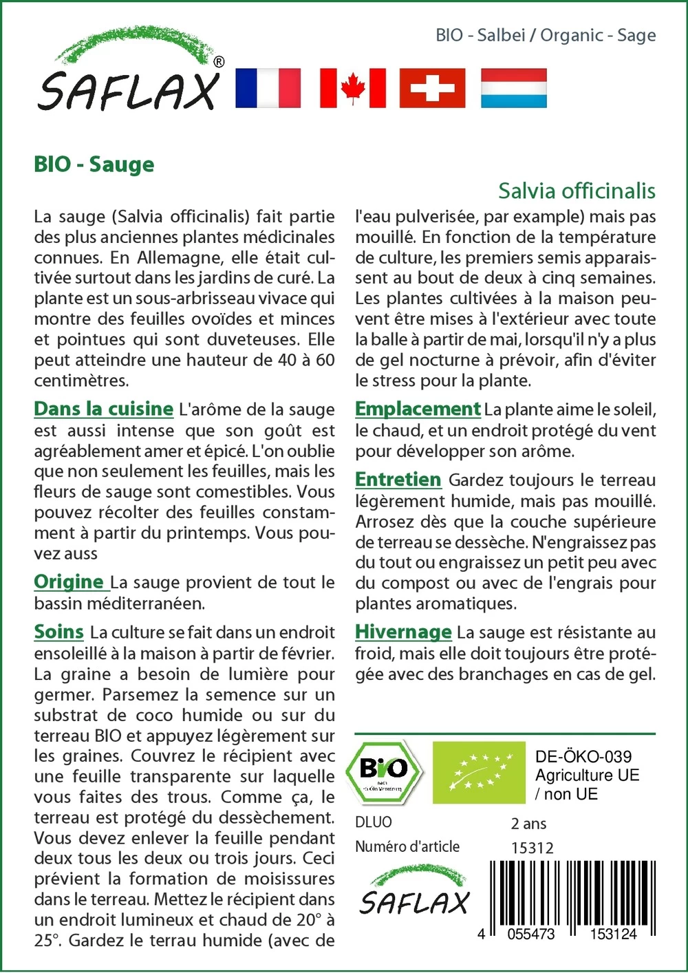 Kit De Culture - Bio - Sauge - 60 Graines - Salvia Officinalis 5 Kit De Culture - Bio - Sauge - 60 Graines - Salvia Officinalis - Image 3